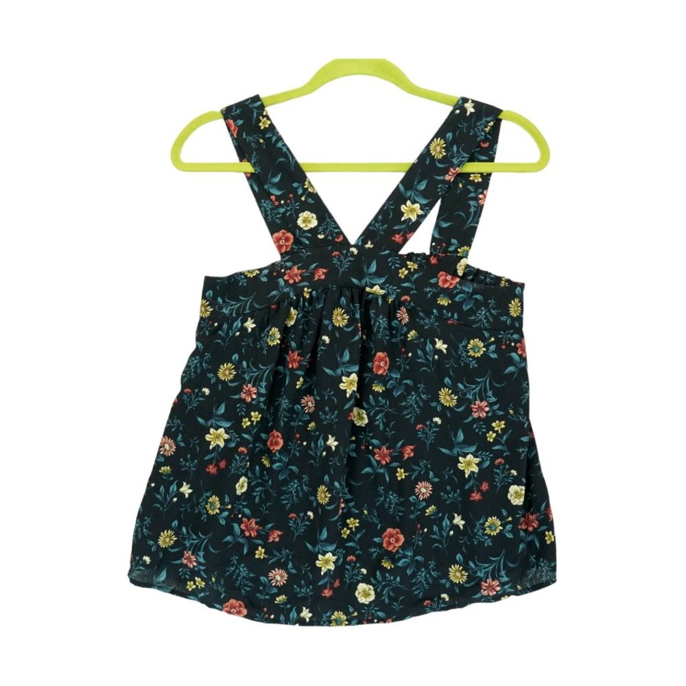 Mine Tank Top Small Pink White Floral Print Ruffled Straps Cottagecore Rayon